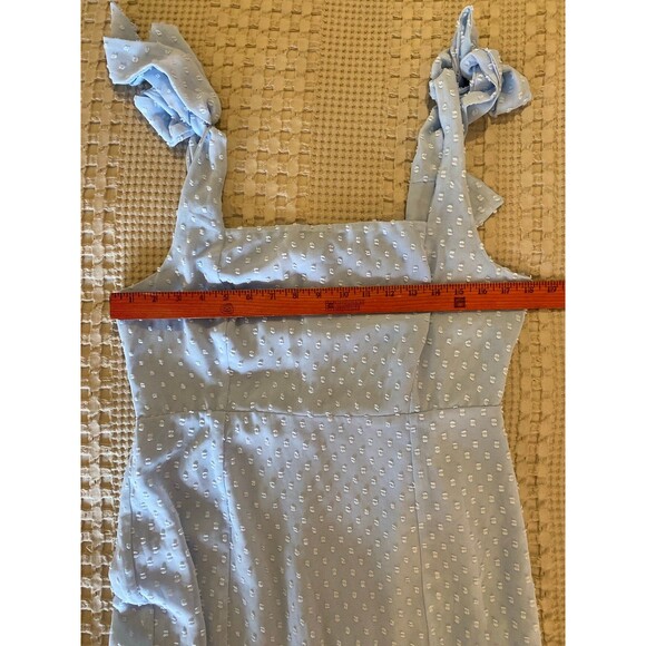 Lulus Dress Size Large Periwinkle Blue Swiss Dot Tie-Strap Midi Lined Ruffle Hem - Picture 11 of 12